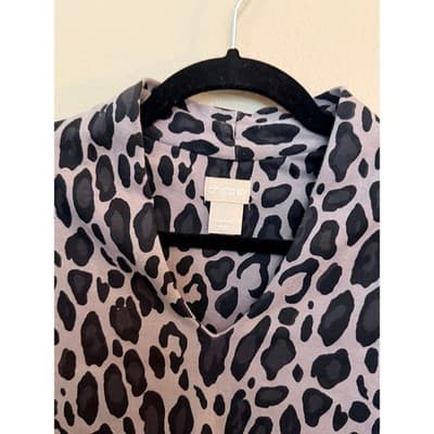 Chico's Women's Polished Cheetah Print Long Sleeve Tunic V-Neck Top Black 0 - Thumbnail 7