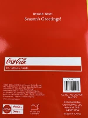 Santa Coca Cola Bottle Christmas Cards 8 Cards/8 Envelopes 5" X 7" NEW RARE - Thumbnail 5