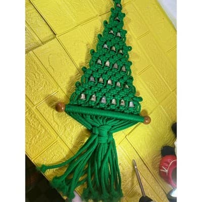 Vintage Christmas Tree Macrame Hanging Bells 60s 70s Retro 24” - Thumbnail 3