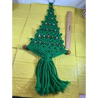 Vintage Christmas Tree Macrame Hanging Bells 60s 70s Retro 24” - Thumbnail 4