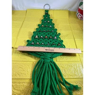 Vintage Christmas Tree Macrame Hanging Bells 60s 70s Retro 24” - Thumbnail 8