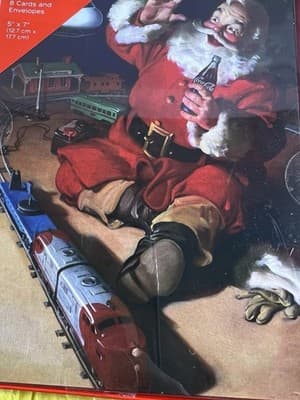 Santa Coca Cola Bottle Christmas Cards 8 Cards/8 Envelopes 5" X 7" NEW RARE - Thumbnail 4