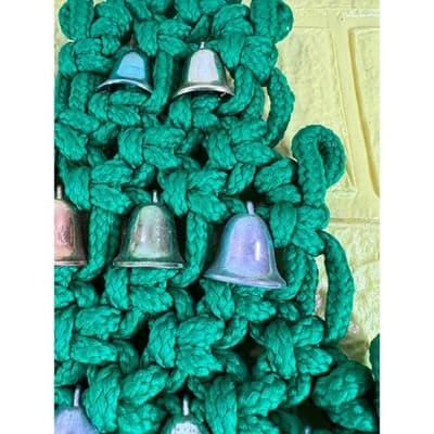 Vintage Christmas Tree Macrame Hanging Bells 60s 70s Retro 24” - Thumbnail 17