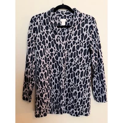 Chico's Women's Polished Cheetah Print Long Sleeve Tunic V-Neck Top Black 0 - Thumbnail 3