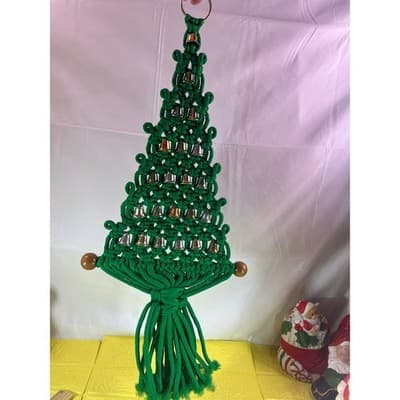 Vintage Christmas Tree Macrame Hanging Bells 60s 70s Retro 24” - Thumbnail 7