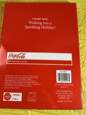 Santa Coca Cola Bottle Christmas Cards 8 Cards/8 Envelopes 5" X 7" NEW RARE - Thumbnail 5