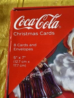 Santa Coca Cola Bottle Christmas Cards 8 Cards/8 Envelopes 5" X 7" NEW RARE - Thumbnail 2