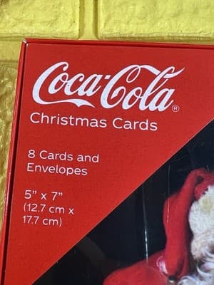 Santa Coca Cola Bottle Christmas Cards 8 Cards/8 Envelopes 5" X 7" NEW RARE - Thumbnail 2