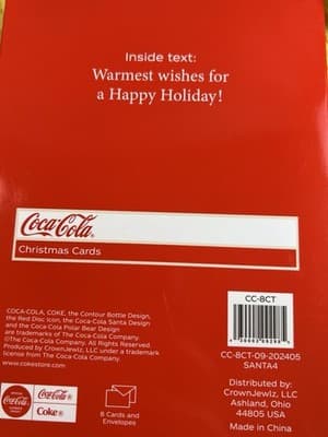 Santa Coca Cola Bottle Christmas Cards 8 Cards/8 Envelopes 5" X 7" NEW RARE - Thumbnail 6