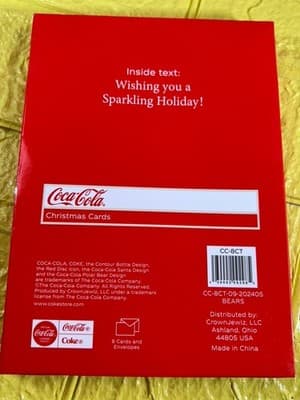 Santa Coca Cola Bottle Christmas Cards 8 Cards/8 Envelopes 5" X 7" NEW RARE - Thumbnail 3