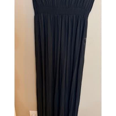Liz Lange Ruched Jersey Knit Cap Sleeve Maternity Maxi Dress Black S EUC - Thumbnail 7