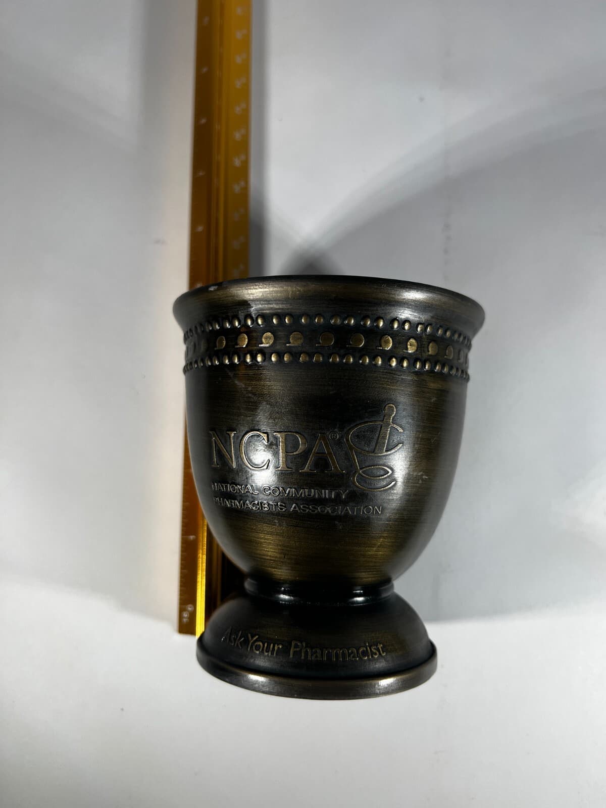 Mortar Vintage Bronze Brass Metal Pharmacopoeia no pestle 4" Height - Thumbnail 7