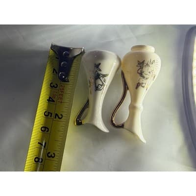 Set of 2 Vintage Porcelain Ivory and Gold Miniature Vases Pitchers Glassware - Thumbnail 13
