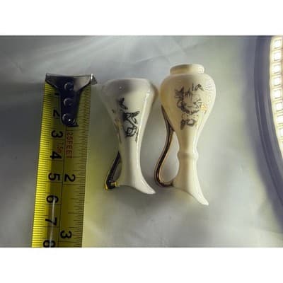 Set of 2 Vintage Porcelain Ivory and Gold Miniature Vases Pitchers Glassware - Thumbnail 14