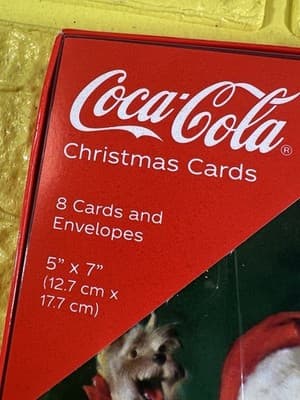 Santa Coca Cola Bottle Christmas Cards 8 Cards/8 Envelopes 5" X 7" NEW RARE - Thumbnail 2