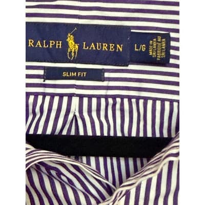 Polo Ralph Lauren Slim Fit Shirt Men’s Large White Navy Stripe Button Down - Thumbnail 4