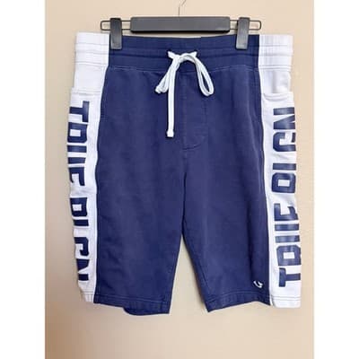 True Religion Sweat Shorts Men’s Large Blue Side Logo Drawstring EUC - Thumbnail 2
