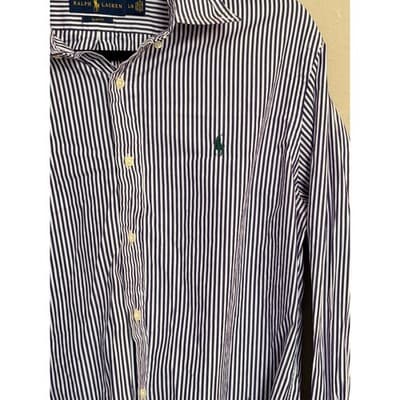 Polo Ralph Lauren Slim Fit Shirt Men’s Large White Navy Stripe Button Down - Thumbnail 2