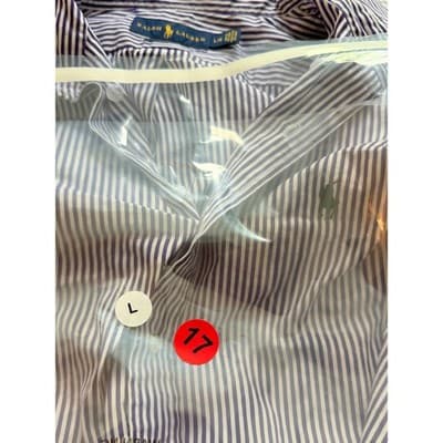 Polo Ralph Lauren Slim Fit Shirt Men’s Large White Navy Stripe Button Down - Thumbnail 11