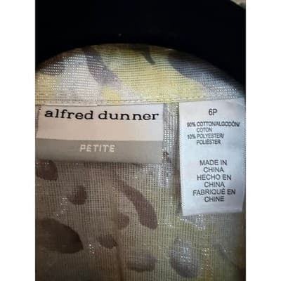 Alfred Dunner Petite Blouse Gray Yellow Print Button Front Quarter Sleeve Small - Thumbnail 5