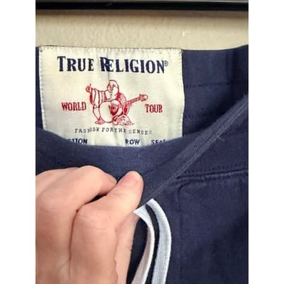 True Religion Sweat Shorts Men’s Large Blue Side Logo Drawstring EUC - Thumbnail 10