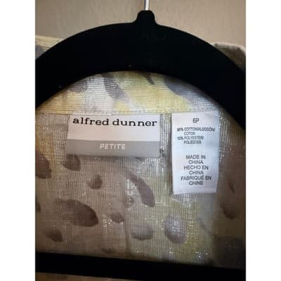 Alfred Dunner Petite Blouse Gray Yellow Print Button Front Quarter Sleeve Small - Thumbnail 4