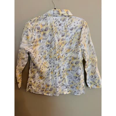 Alfred Dunner Petite Blouse Gray Yellow Print Button Front Quarter Sleeve Small - Thumbnail 8