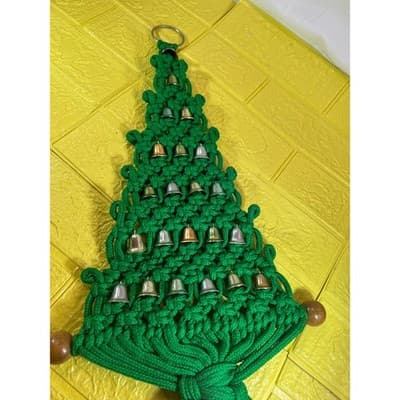 Vintage Christmas Tree Macrame Hanging Bells 60s 70s Retro 24” - Thumbnail 10