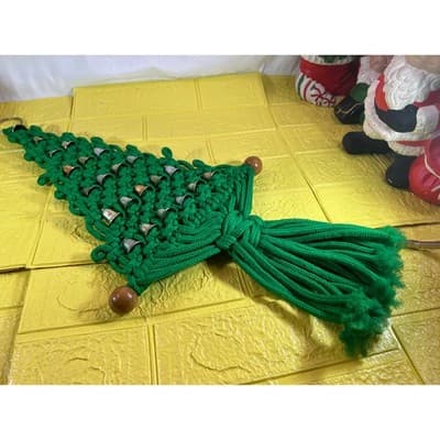 Vintage Christmas Tree Macrame Hanging Bells 60s 70s Retro 24” - Thumbnail 15