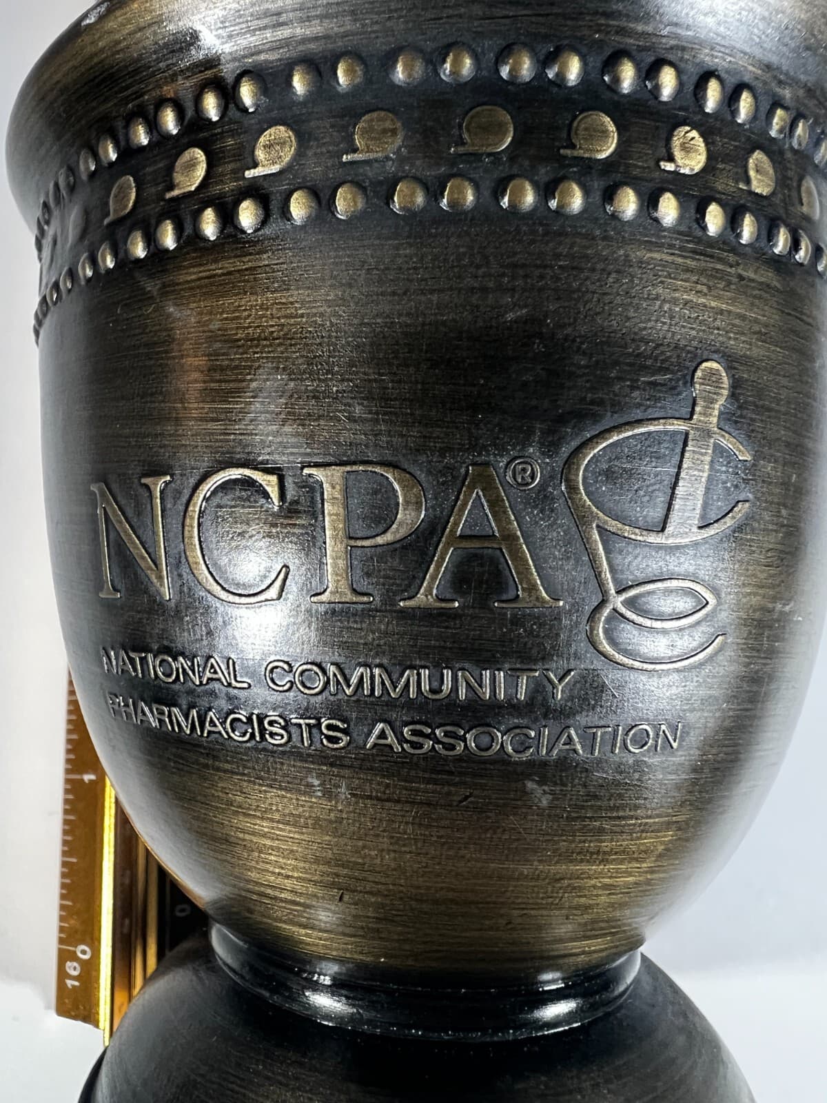 Mortar Vintage Bronze Brass Metal Pharmacopoeia no pestle 4" Height - Thumbnail 8