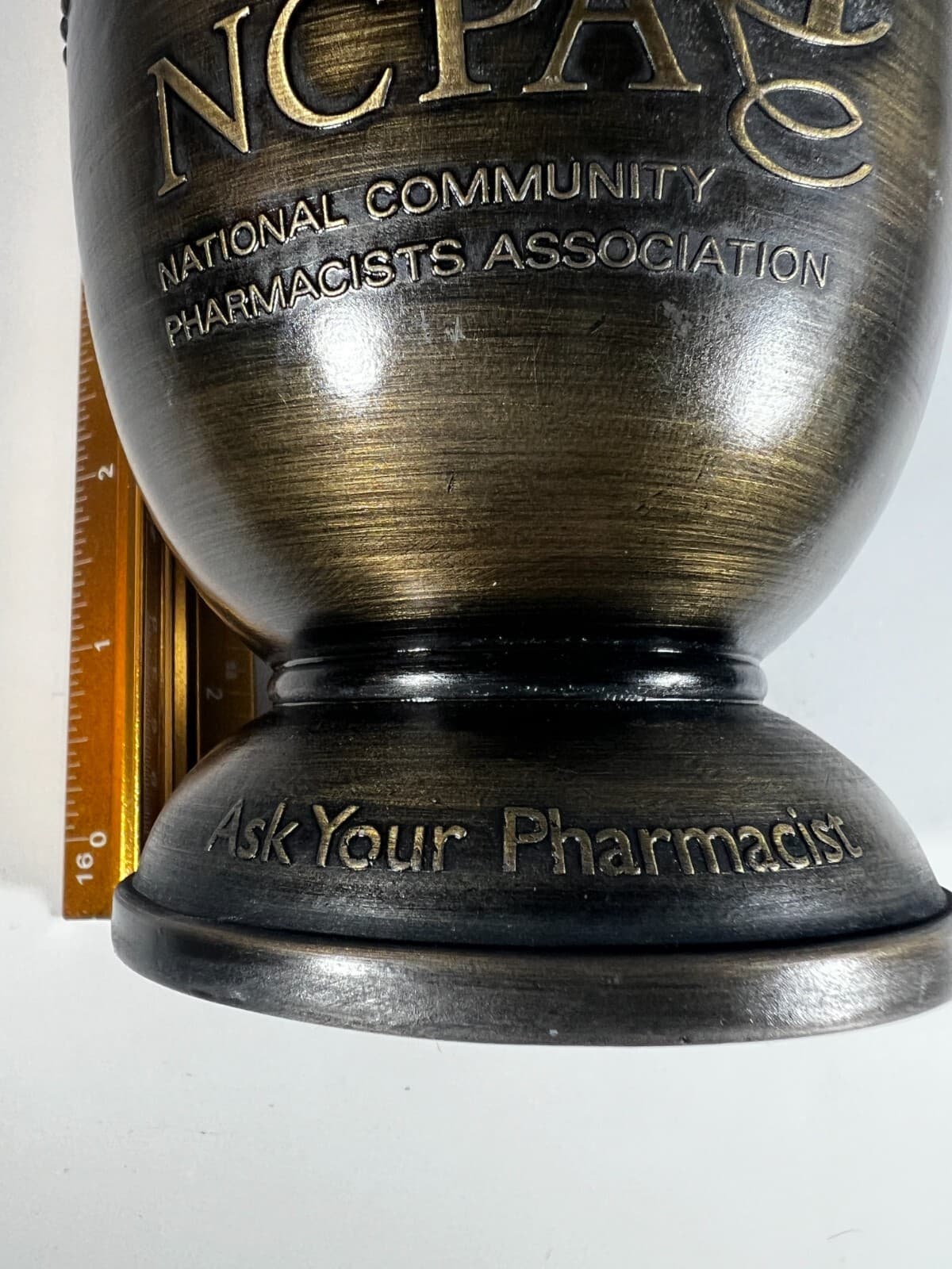 Mortar Vintage Bronze Brass Metal Pharmacopoeia no pestle 4" Height - Thumbnail 9