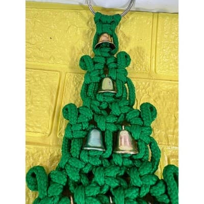 Vintage Christmas Tree Macrame Hanging Bells 60s 70s Retro 24” - Thumbnail 2