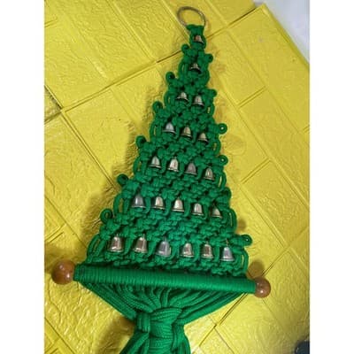 Vintage Christmas Tree Macrame Hanging Bells 60s 70s Retro 24” - Thumbnail 9