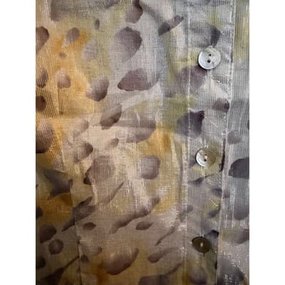 Alfred Dunner Petite Blouse Gray Yellow Print Button Front Quarter Sleeve Small - Thumbnail 3