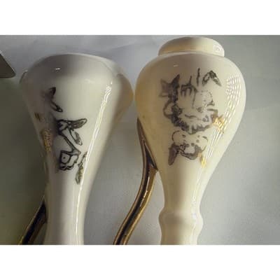 Set of 2 Vintage Porcelain Ivory and Gold Miniature Vases Pitchers Glassware - Thumbnail 15