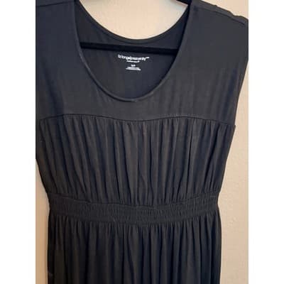 Liz Lange Ruched Jersey Knit Cap Sleeve Maternity Maxi Dress Black S EUC - Thumbnail 2