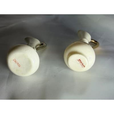 Set of 2 Vintage Porcelain Ivory and Gold Miniature Vases Pitchers Glassware - Thumbnail 12