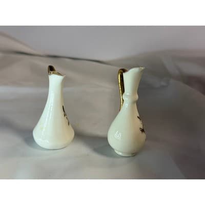 Set of 2 Vintage Porcelain Ivory and Gold Miniature Vases Pitchers Glassware - Thumbnail 8