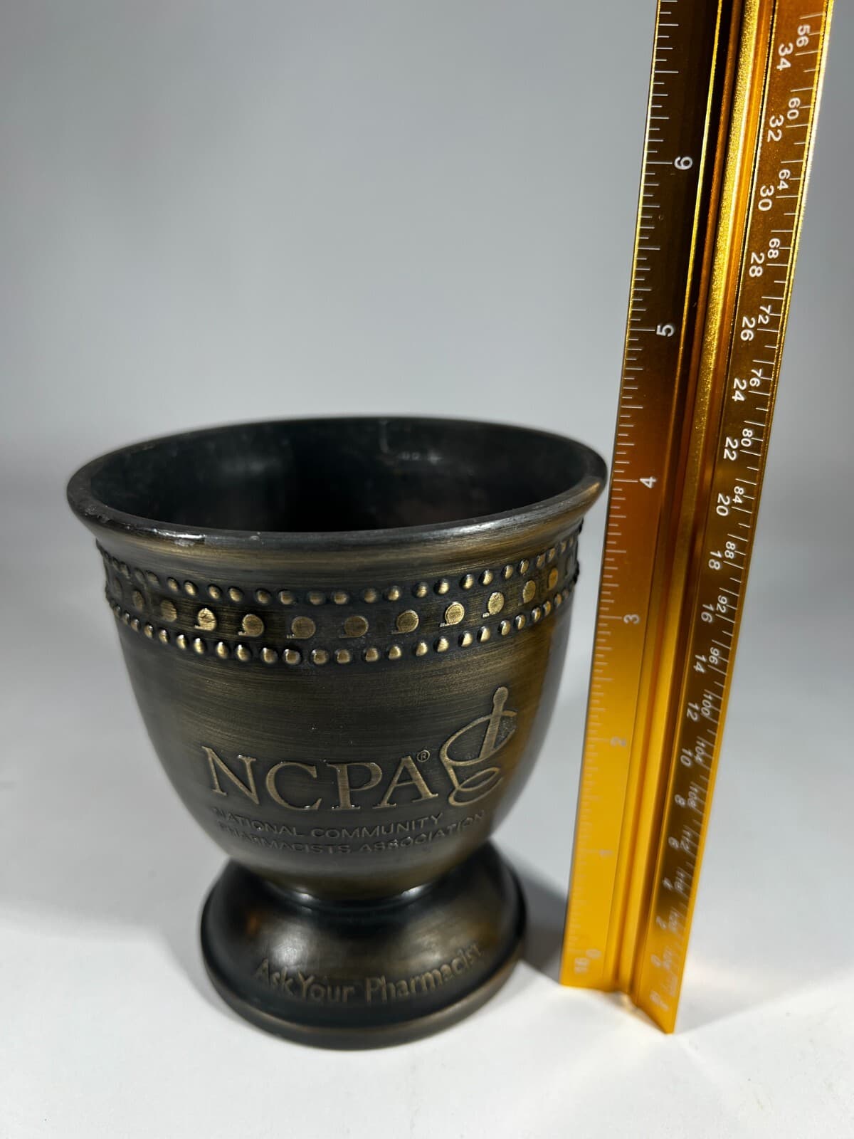 Mortar Vintage Bronze Brass Metal Pharmacopoeia no pestle 4" Height - Thumbnail 10