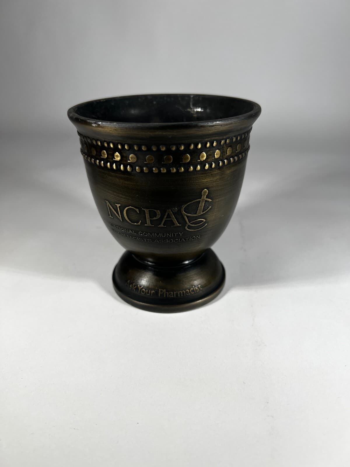 Mortar Vintage Bronze Brass Metal Pharmacopoeia no pestle 4" Height - Thumbnail 5