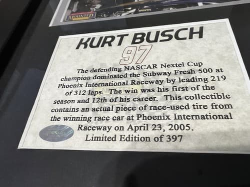 2005 KURT BUSCH Championship Tire Rubber Ticket Collector Authentic NASCAR - Thumbnail 8