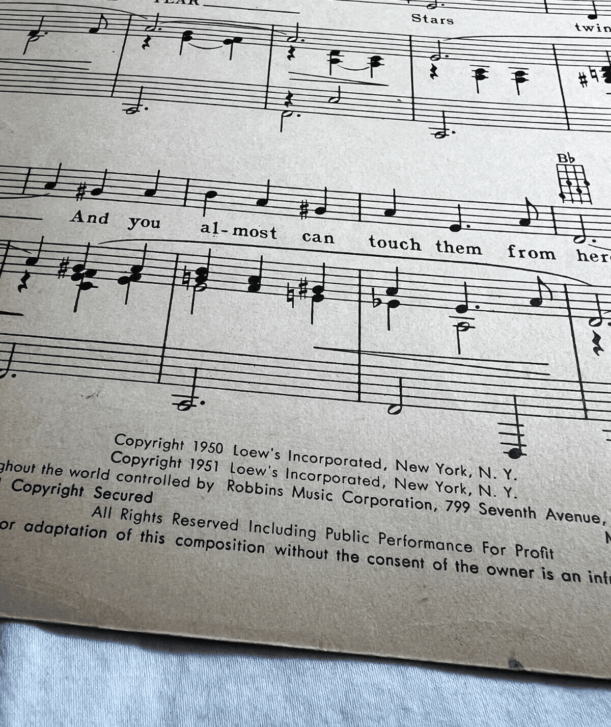 Vintage Sheet Music 1951 The Loveliest Night of The Year Great Caruso MGM - Thumbnail 2