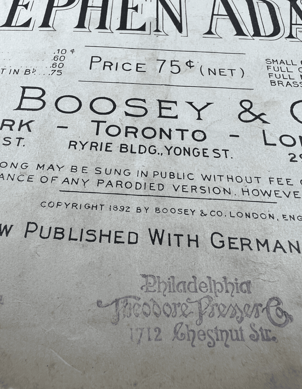 Vintage Sheet Music 1892 The Holy City Antique Weatherly Boosey Stephen Adams - Thumbnail 2
