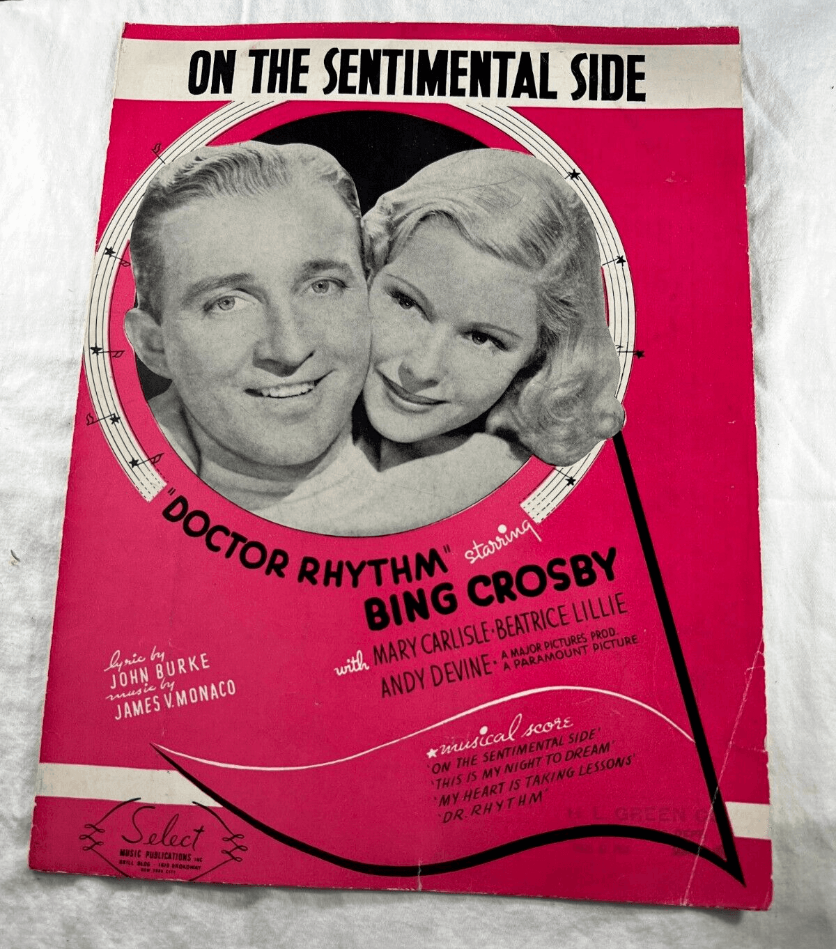Vintage Sheet Music 1938 On The Sentimental Side Bing Crosby Doctor Rhythm Burke
