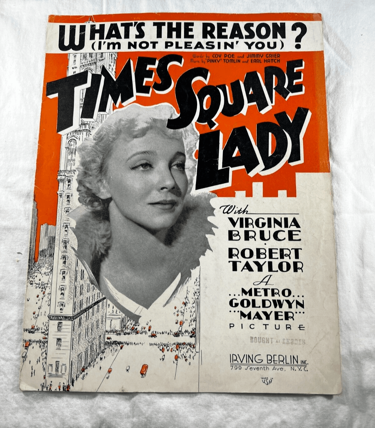 Vintage Sheet Music 1935 What's The Reason Times Square Lady MGM Irving Berlin