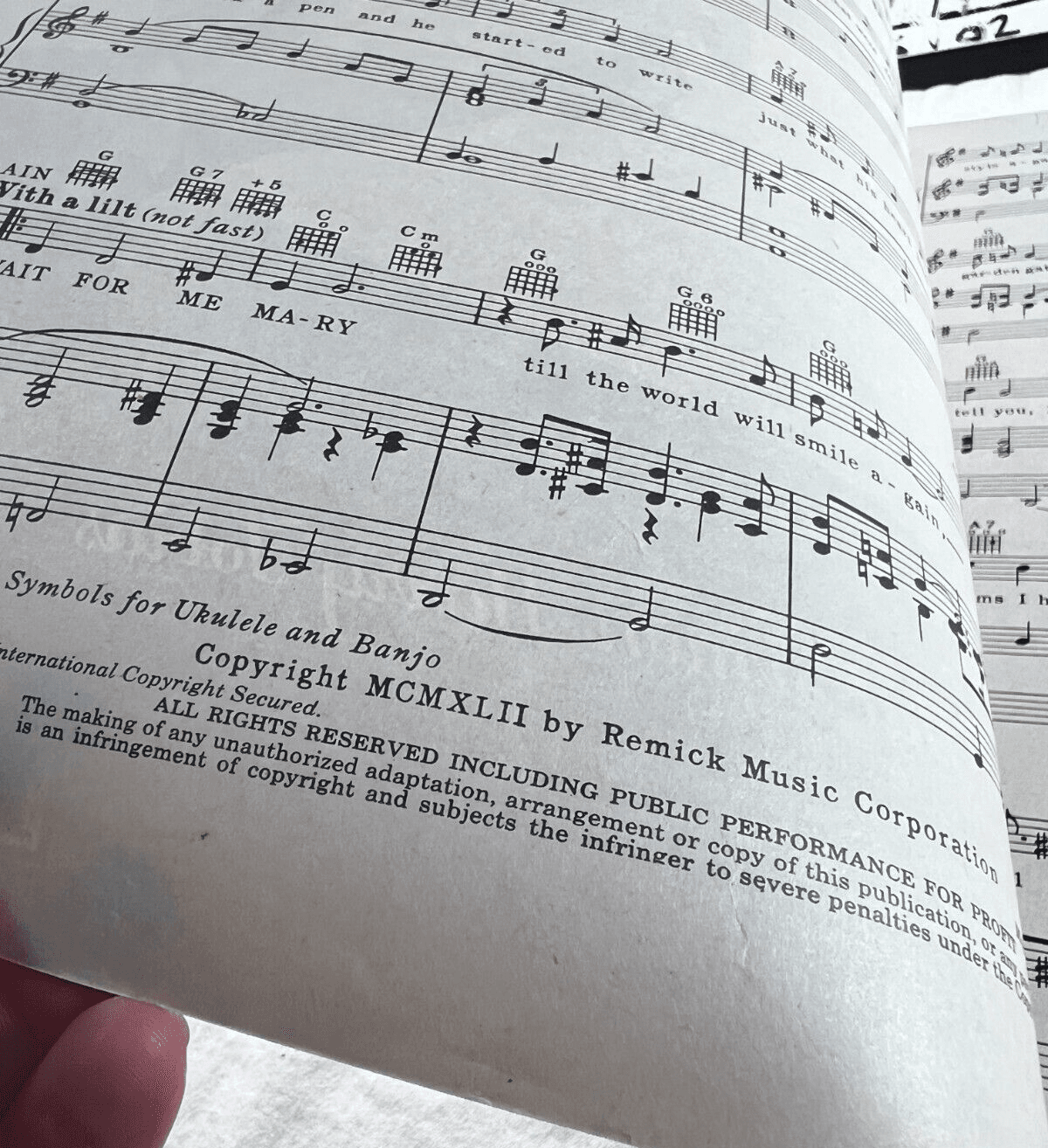 Vintage Sheet Music 1942 Wait For Me Mary WWII War Military Tobias Simon Remick - Thumbnail 2