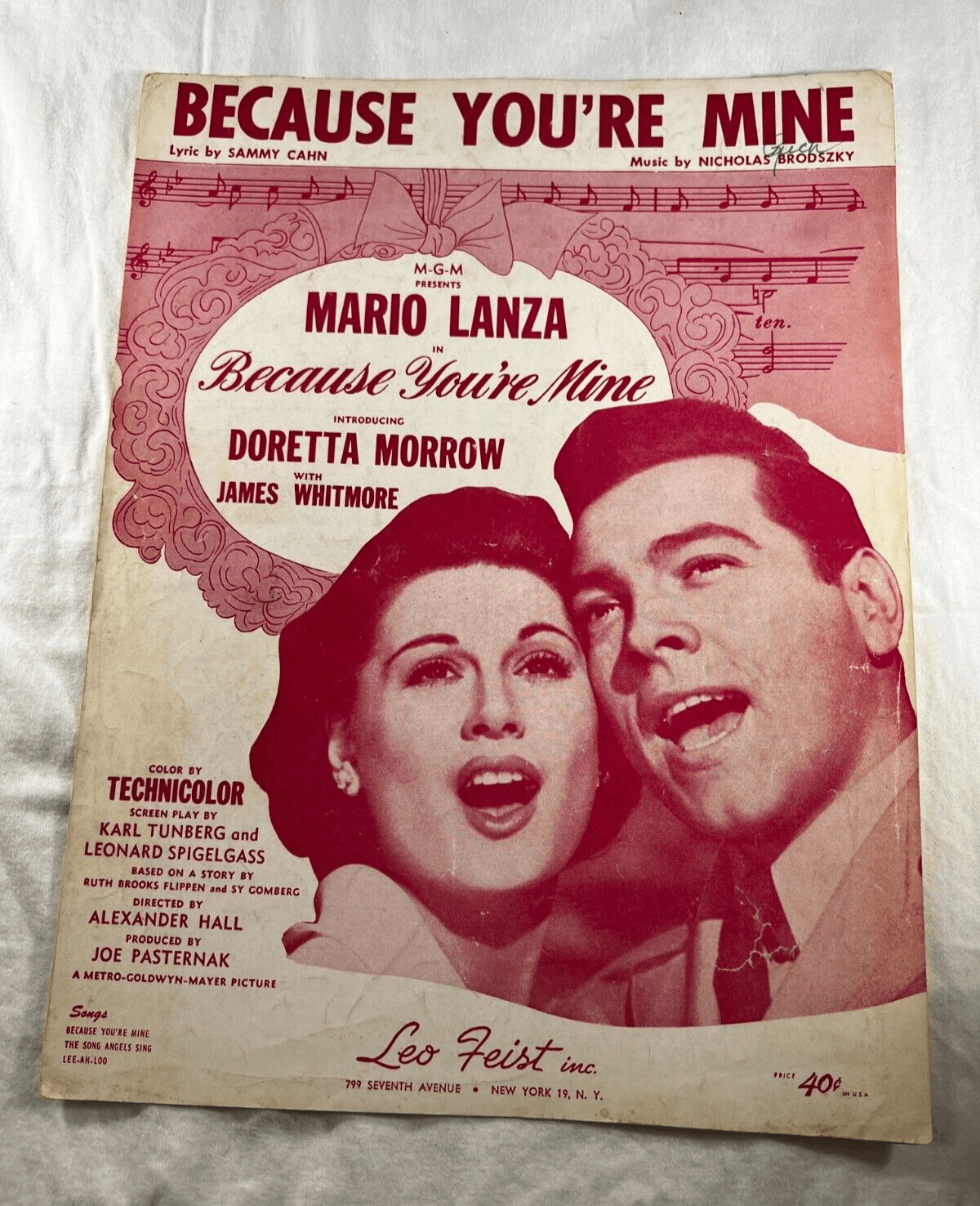 Vintage Sheet Music 1952 Because You're Mine Cahn Brodszky Lanza MGM Technicolor