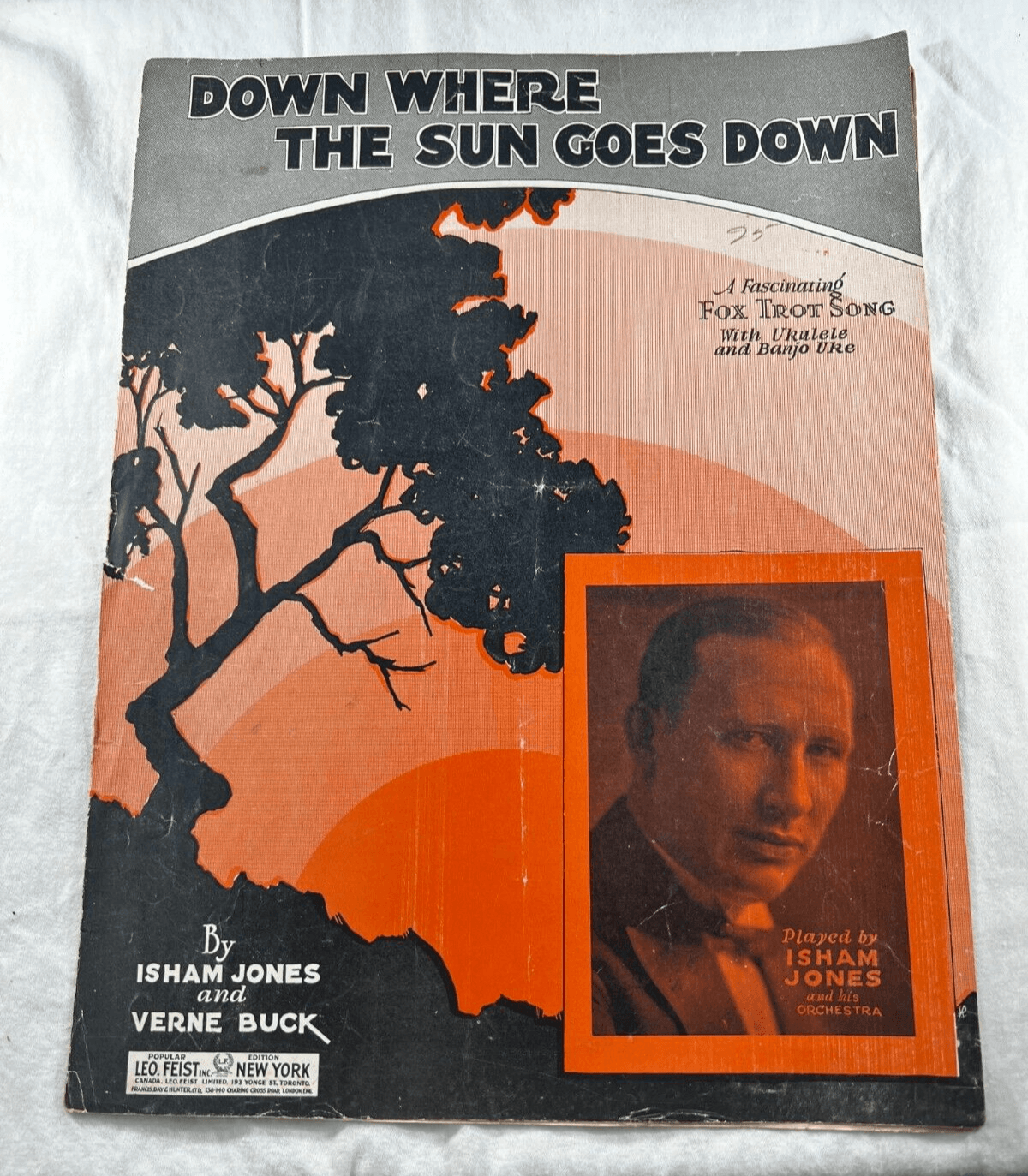 Vintage Sheet Music 1929 Down Where the Sun Goes Down Fox Trot Jones Buck Feist