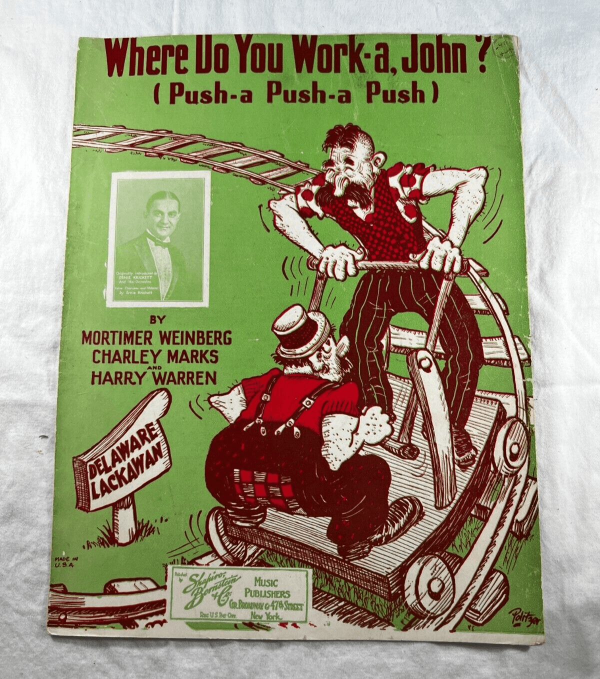 Vintage Sheet Music 1926 Where Do You Work-a John Push-a Delaware Lackawan