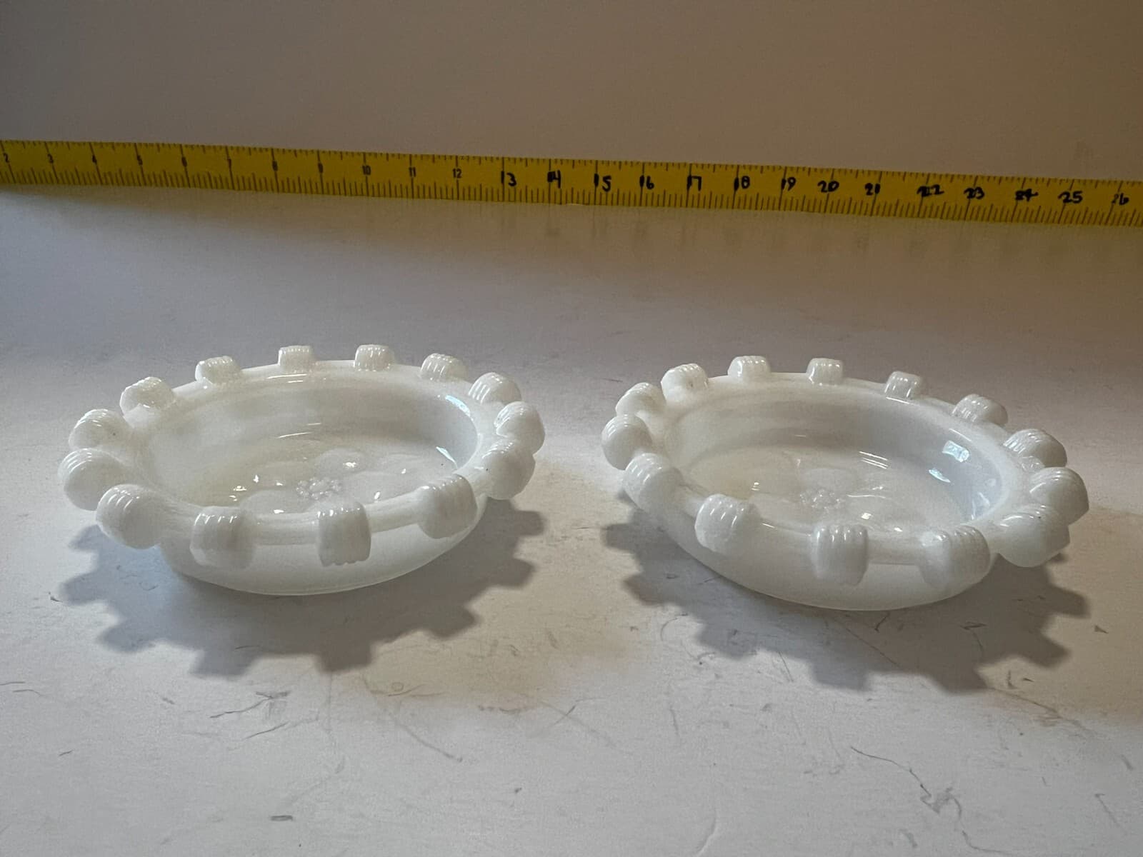2 Vintage Hazel Atlas Apple Blossom Floral Dogwood Coasters Ashtray Milk Glass - Thumbnail 2